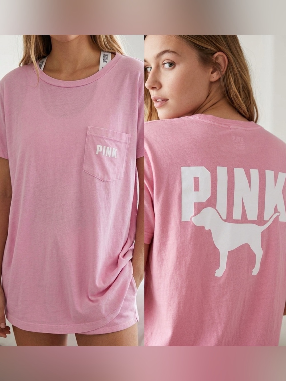 Victoria's Secret PINK Campus Tee Chest Pocket Back Logo Lilac Pink Oversize XS